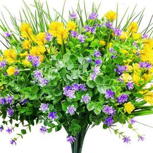 9pcs Artificial Flowers UV Resistant Faux Outdoor Fake Plastic Flowers Cemetery